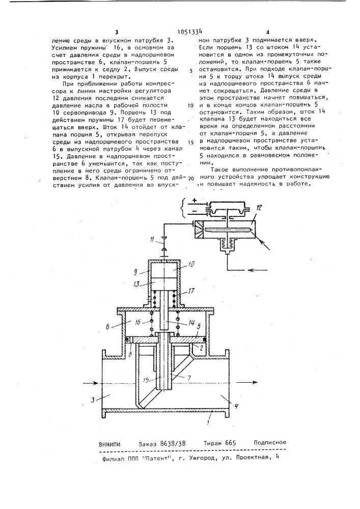 Противопомпажное устройство компрессора (патент 1051334)
