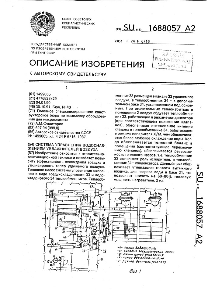 Система управления водоснабжением увлажнителей воздуха (патент 1688057)