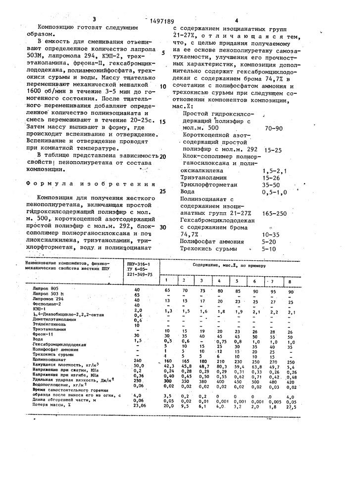 Композиция для получения жесткого пенополиуретана (патент 1497189)