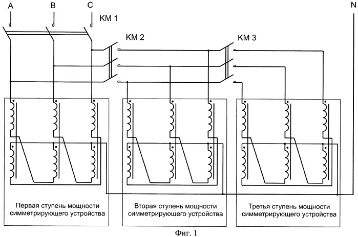 Симметрирующее устройство для трехфазных сетей с нулевым проводом (патент 2490768)