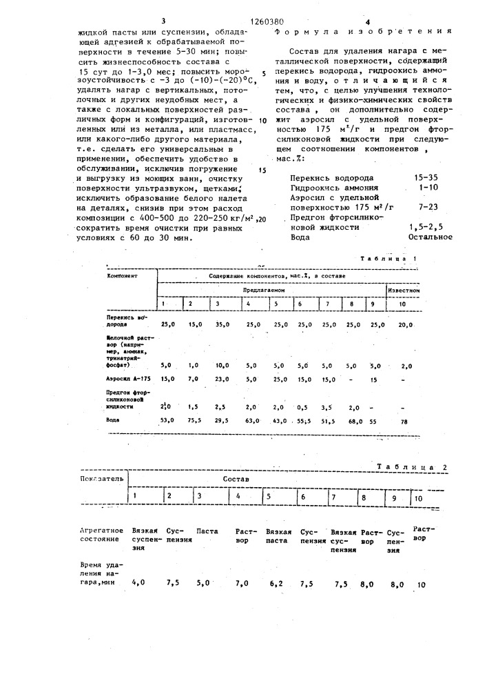 Состав для удаления нагара с металлической поверхности (патент 1260380)