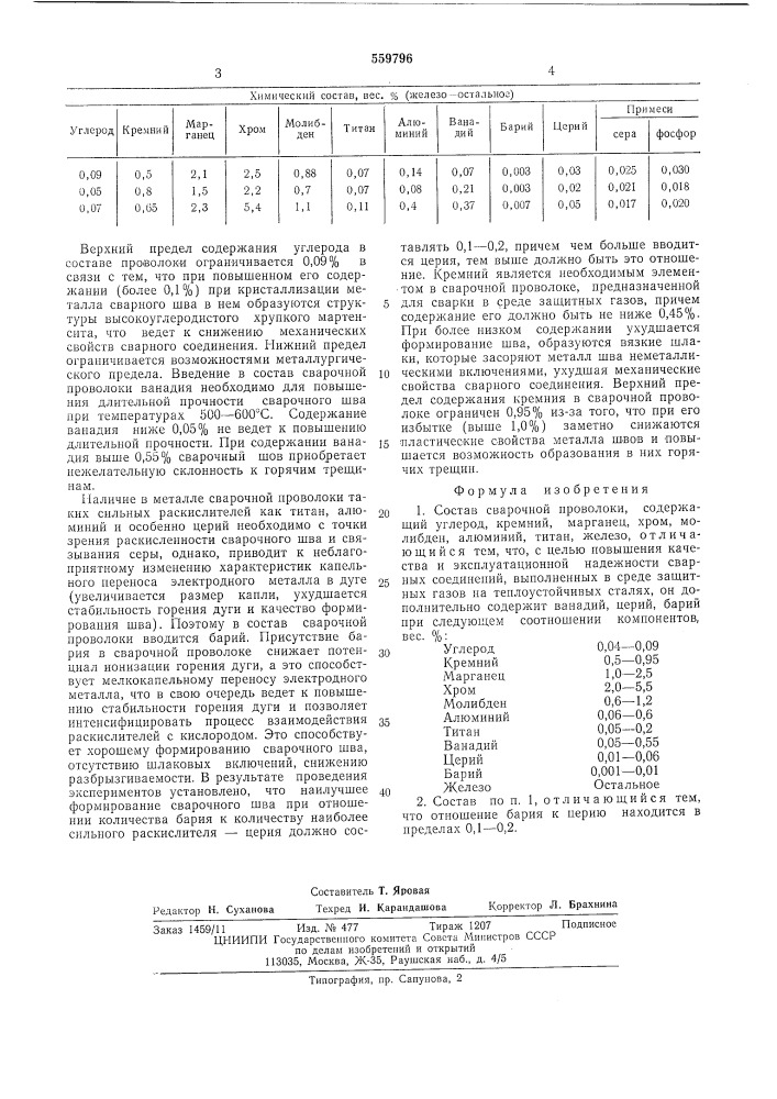 Состав сварочной проволоки (патент 559796)