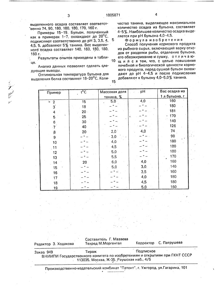 Способ получения кормового продукта из рыбного сырья (патент 1805871)