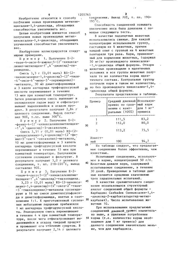 Способ получения производных метилхиноксалин-1,4-диоксида (патент 1205765)