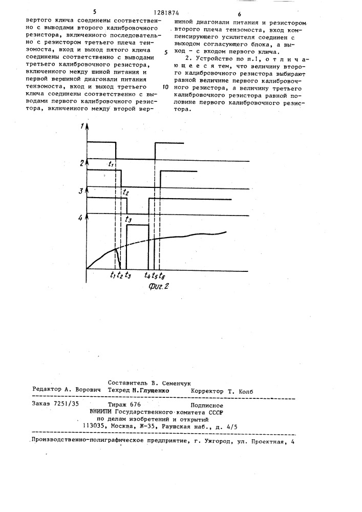 Тензометрическое устройство (патент 1281874)