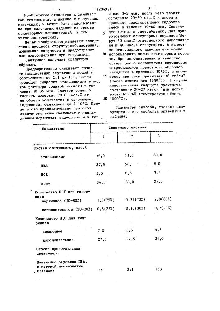 Способ получения связующего (патент 1284971)