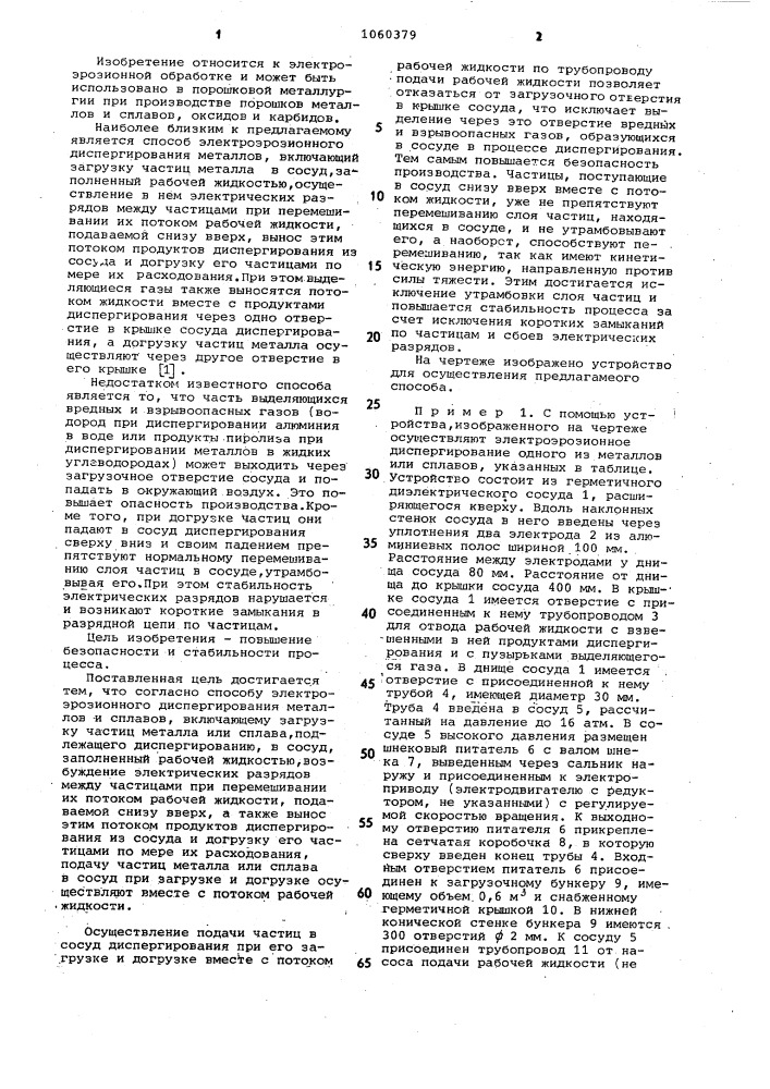 Способ электроэрозионного диспергирования металлов и сплавов (патент 1060379)
