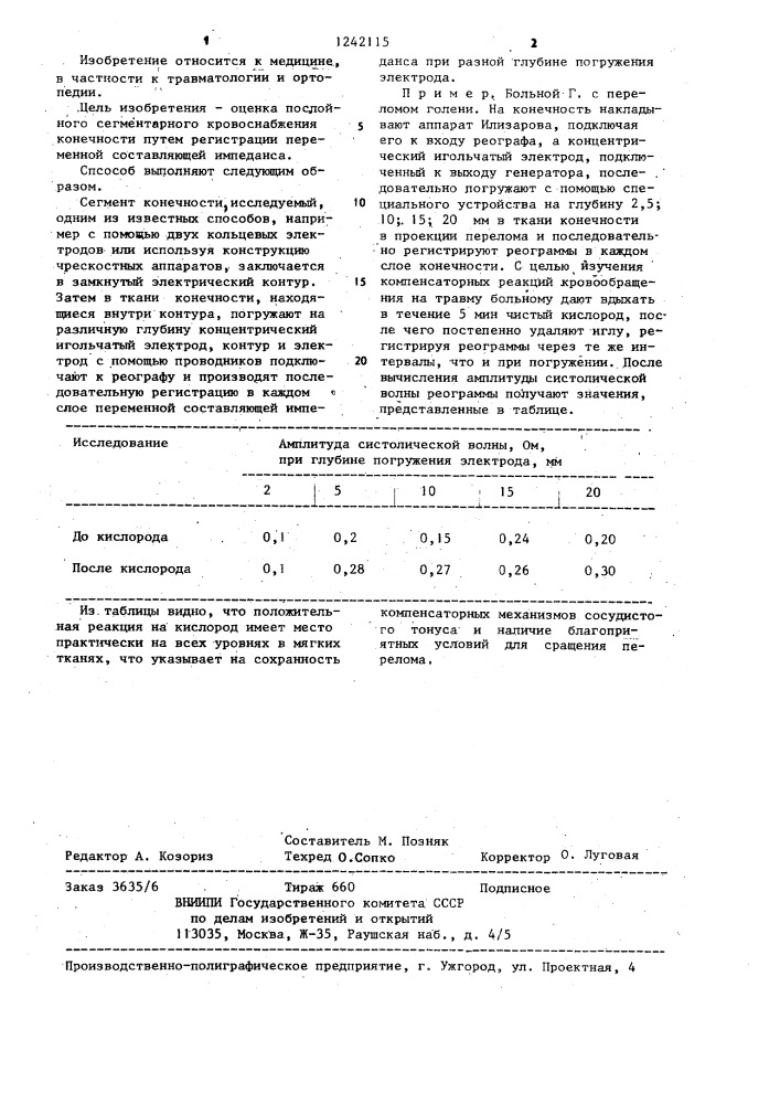 Способ сегментарной реографии конечностей (патент 1242115)