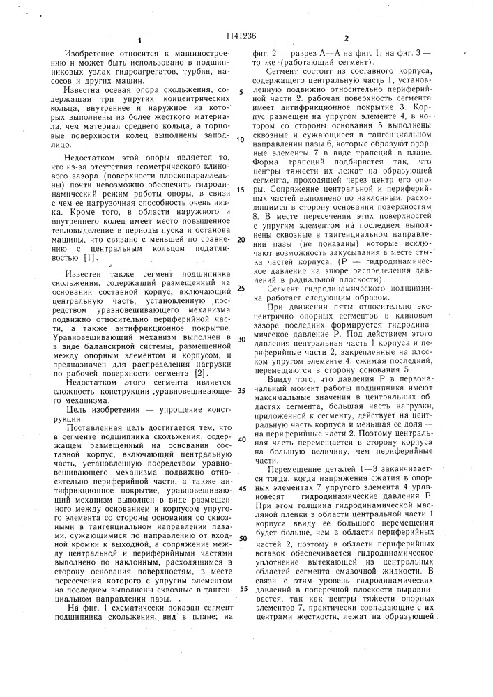 Сегмент подшипника скольжения (патент 1141236)