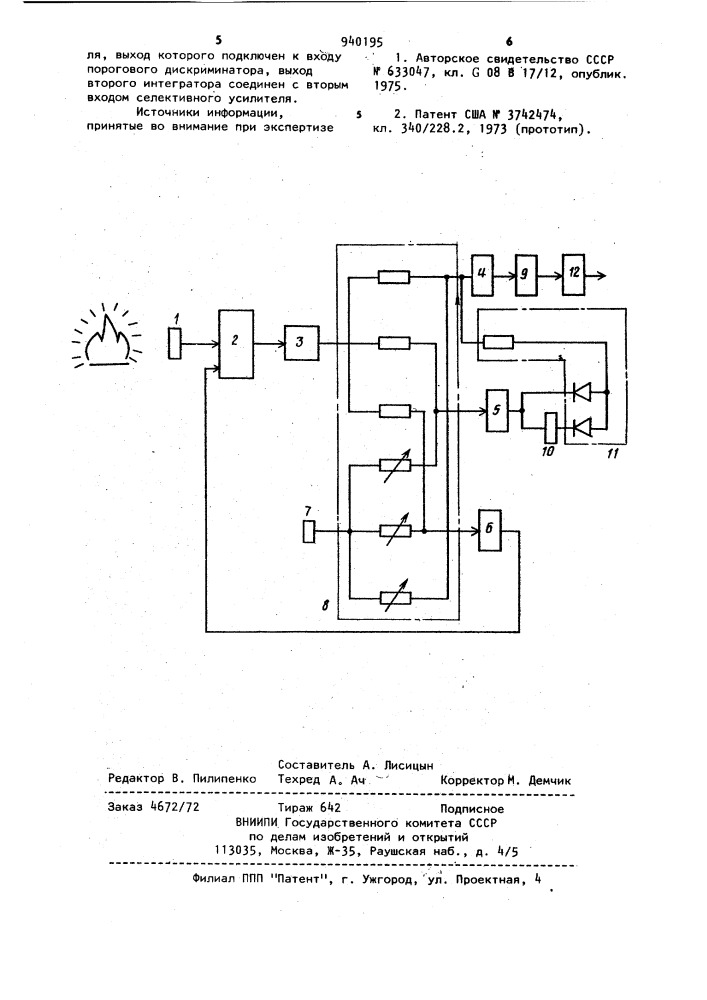 Сигнализатор наличия пламени (патент 940195)
