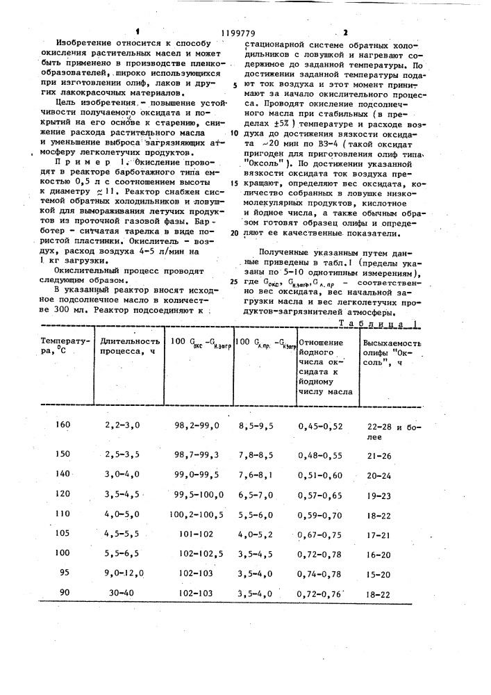 Способ окисления растительного масла (патент 1199779)