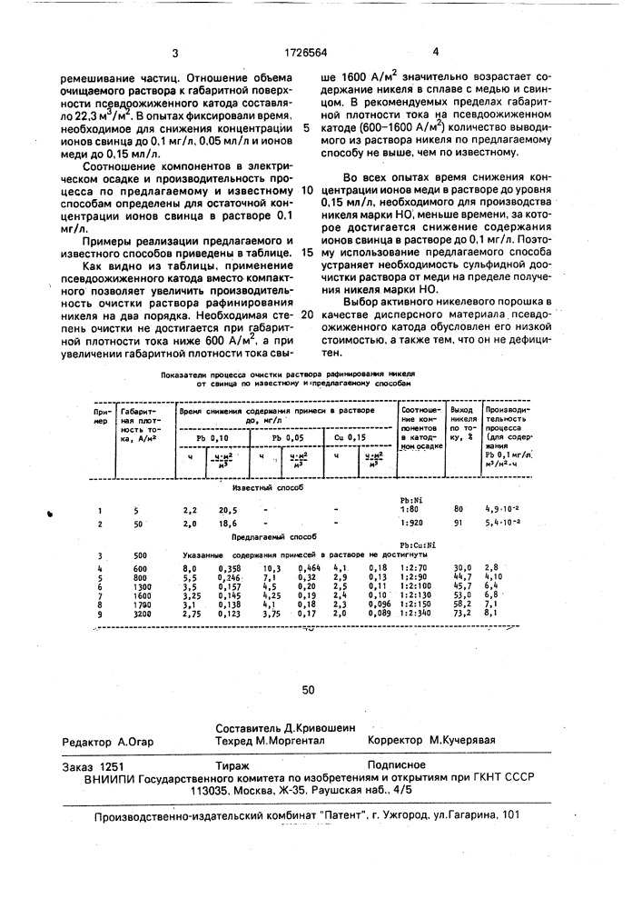 Способ очистки растворов электролитического рафинирования никеля от свинца (патент 1726564)