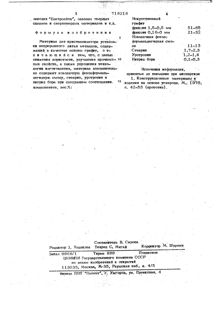 Материал для кристаллизатора (патент 718218)