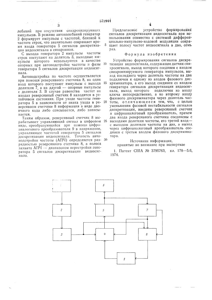 Устройство формирования сигналов дискретизации видеосигнала (патент 572944)