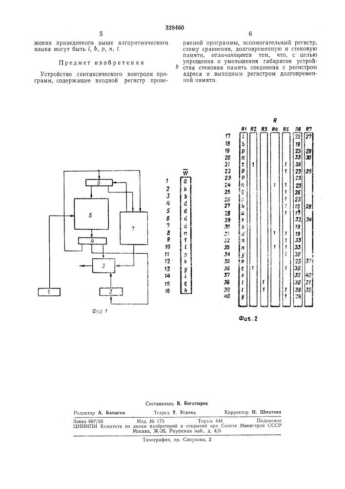 Устройство синтаксического контроля програмb^ibjii-iotei-ca (патент 328460)