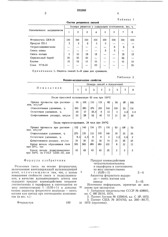 Резиновая смесь на основе фторкаучука (патент 553265)