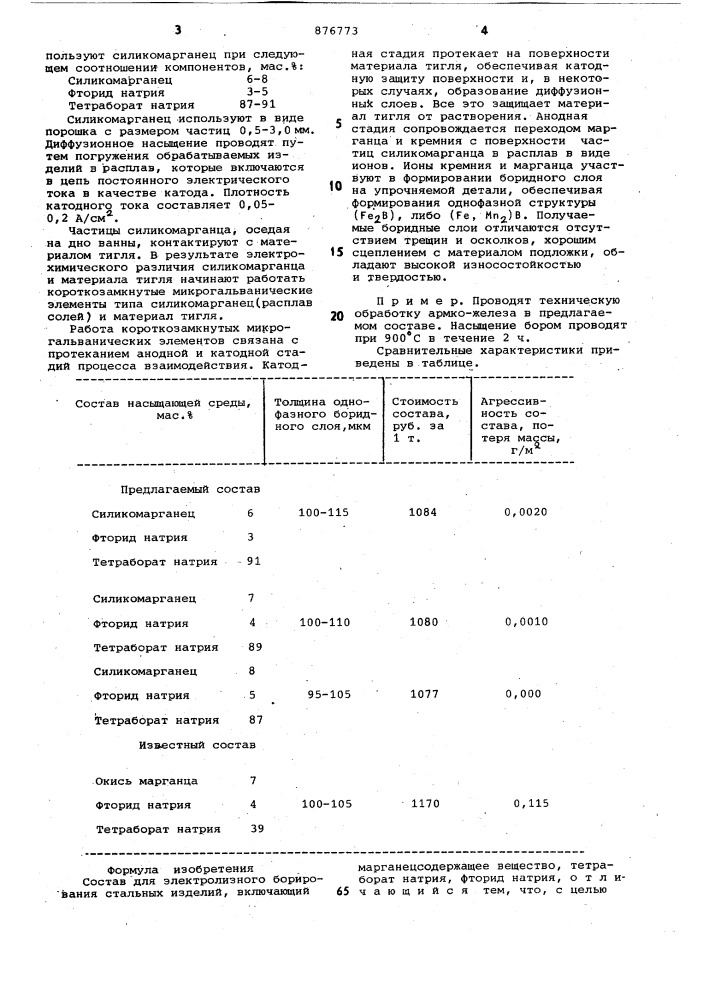 Состав для электролизного борирования стальных изделий (патент 876773)