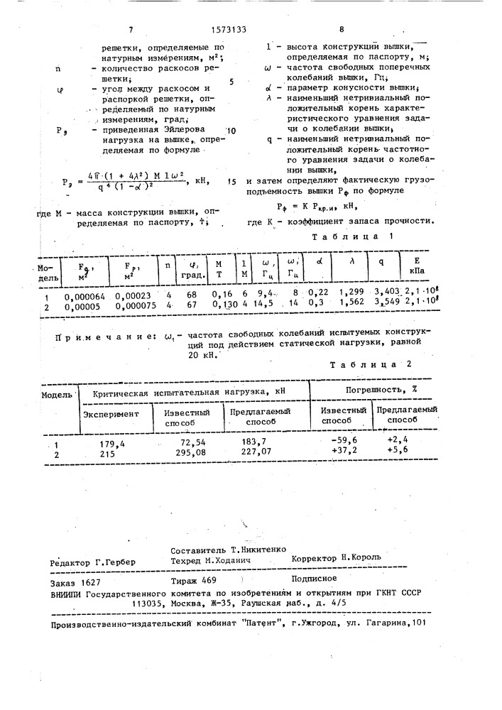 Способ испытания буровых вышек в промысловых условиях неразрушающим динамическим методом (патент 1573133)