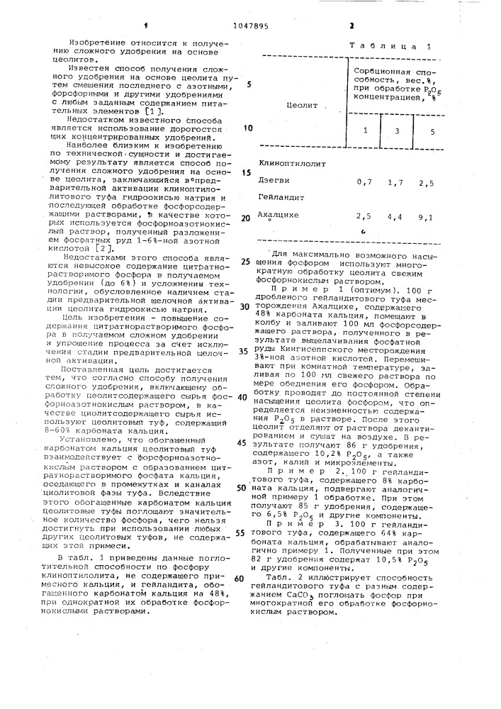 Способ получения сложного удобрения (патент 1047895)