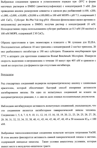 Тиено-(1,3)-оксазин-4-оны, обладающие ингибирующей активностью по отношению к липазе (патент 2324696)