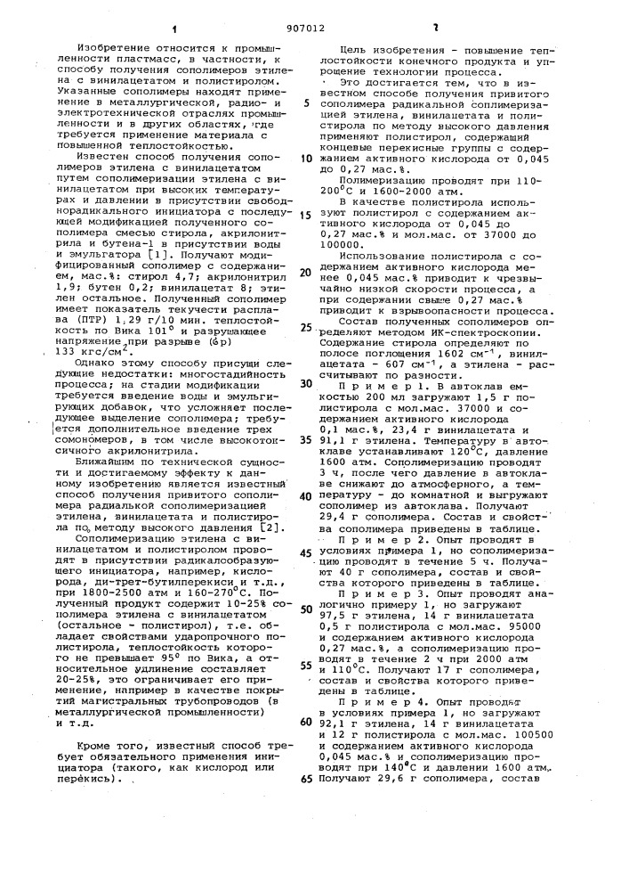 Способ получения привитого сополимера (патент 907012)