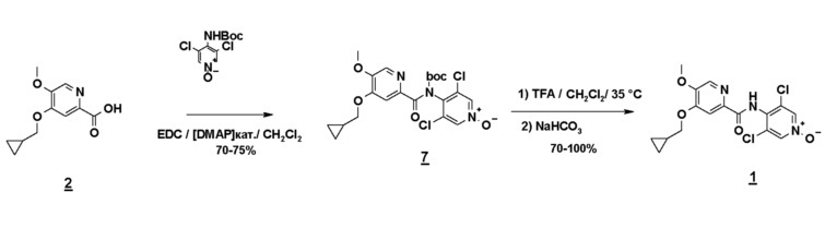 Способ получения 4-(циклопропилметокси)-n-(3,5-дихлор-1-оксидо-4-пиридил)-5-метоксипиридин-2-карбоксамида (патент 2635094)