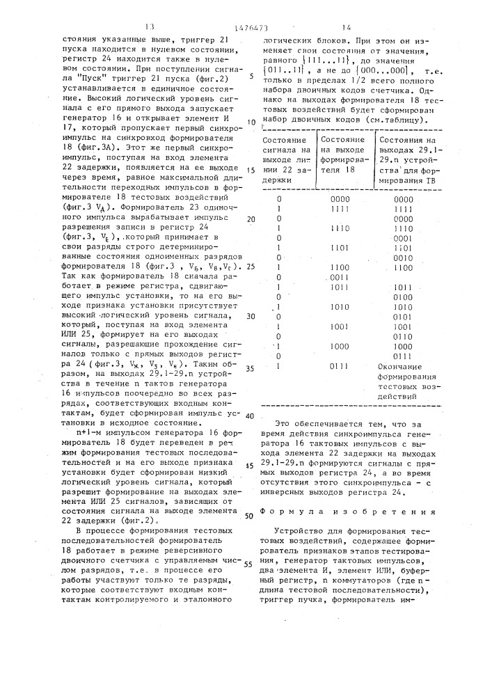 Устройство для формирования тестовых воздействий (патент 1476473)