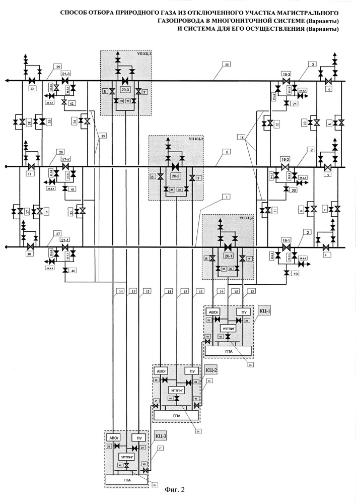 Способ отбора природного газа из отключенного участка магистрального газопровода в многониточной системе (варианты) и система для его осуществления (варианты) (патент 2619669)