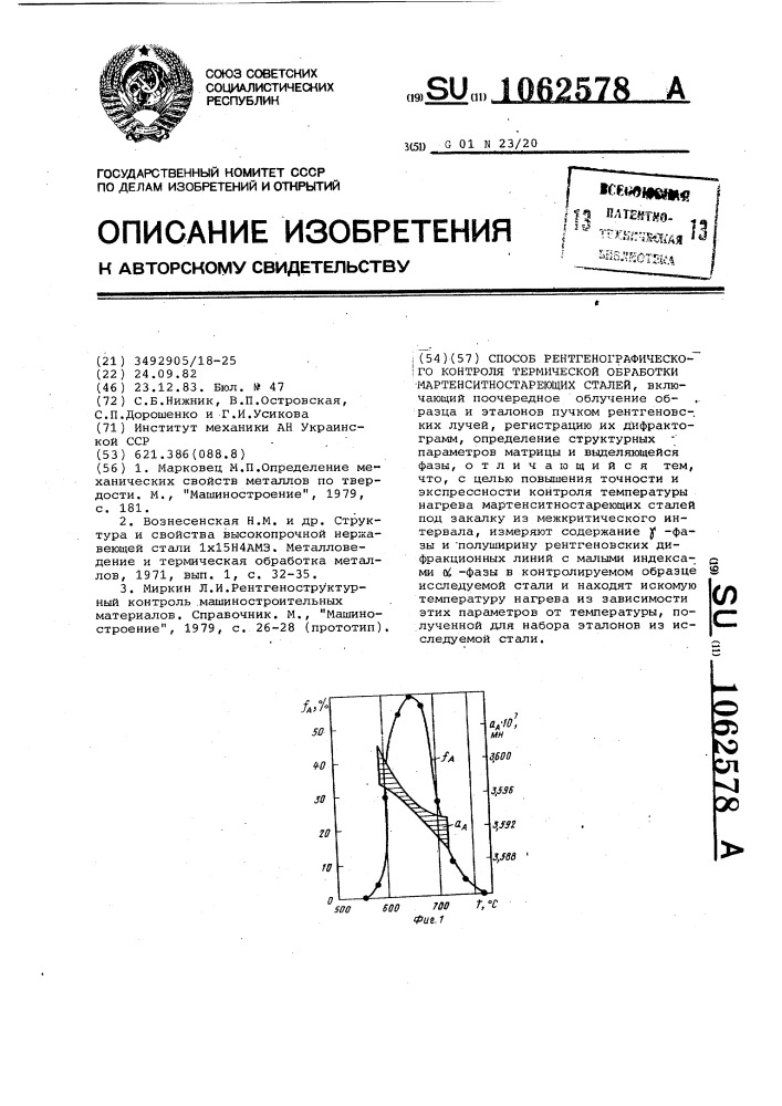 Способ рентгенографического контроля термической обработки мартенситностареющих сталей (патент 1062578)