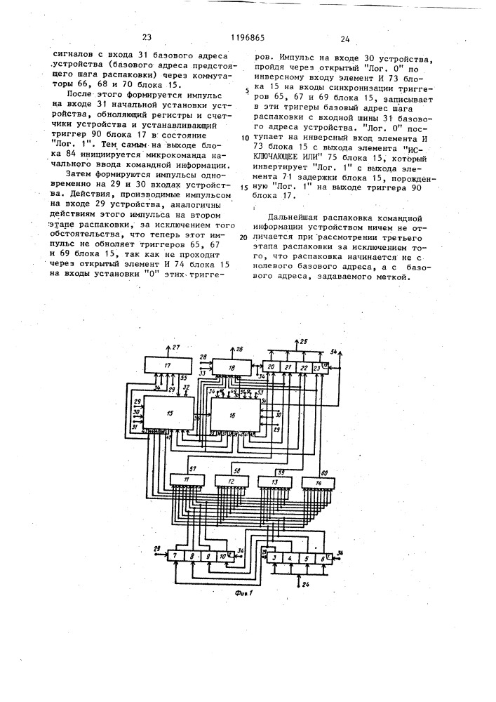 Устройство для распаковки команд (патент 1196865)