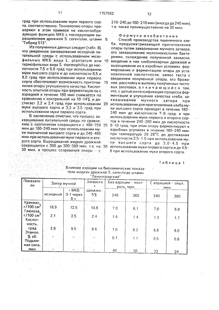 Способ производства пшеничного хлеба (патент 1757562)