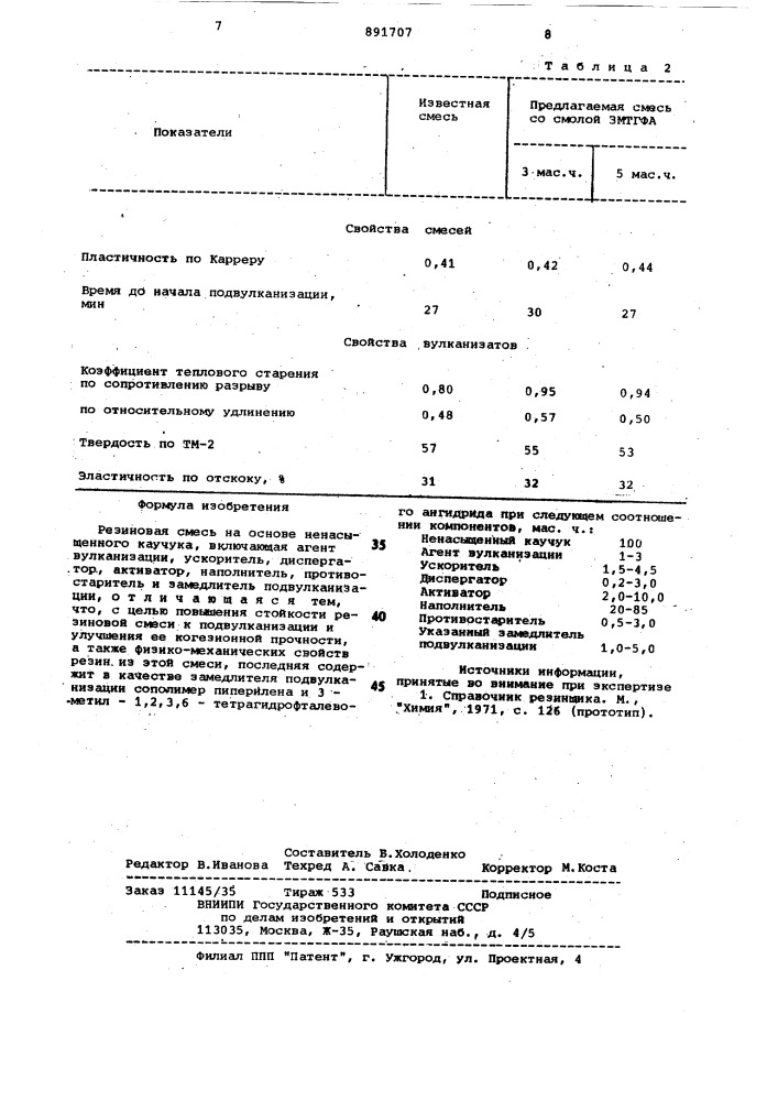 Резиновая смесь на основе ненасыщенного каучука (патент 891707)