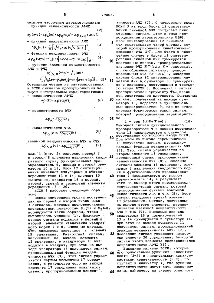 Устройство для измерения неиден-тичности частотных характеристик (патент 798637)