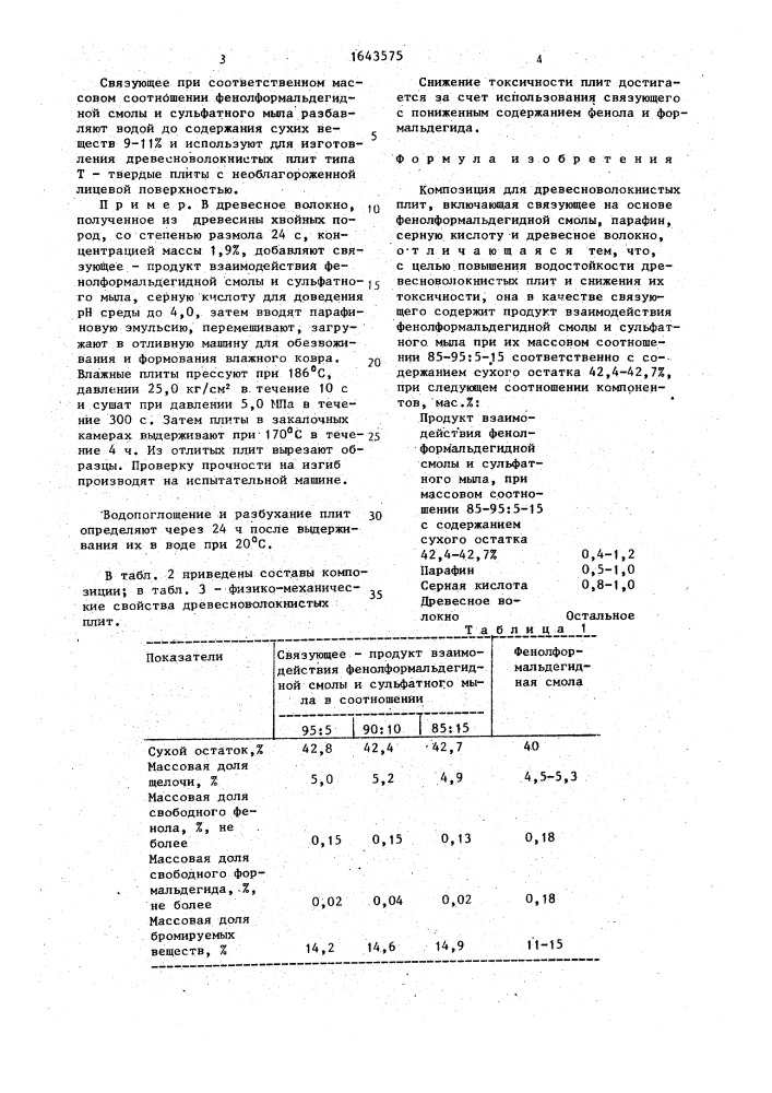 Композиция для древесноволокнистых плит (патент 1643575)