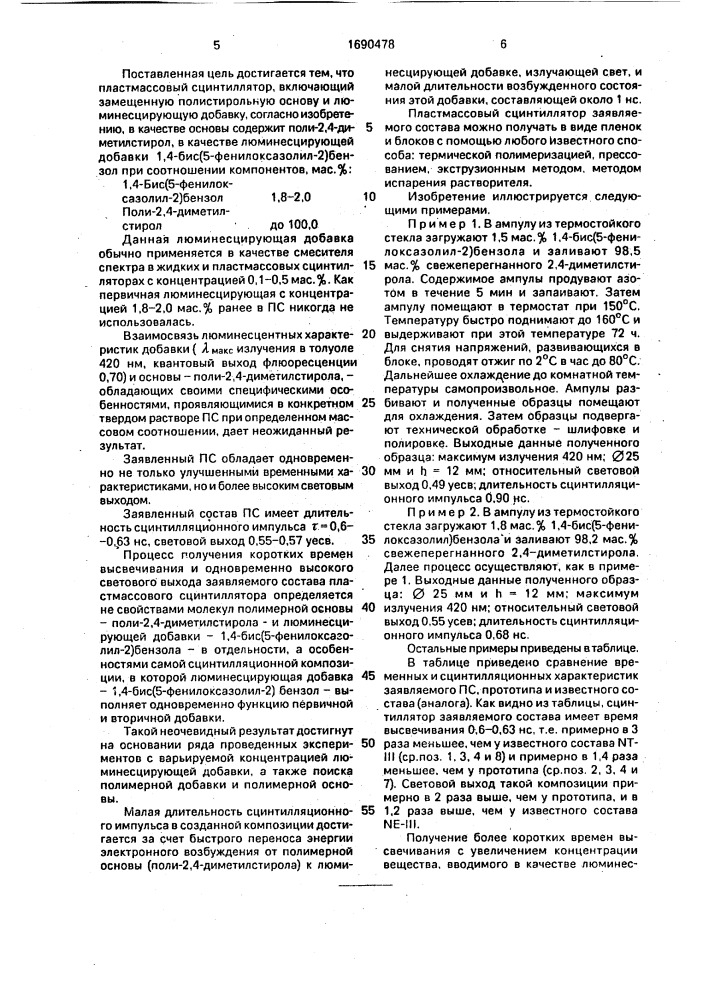 Пластмассовый сцинтиллятор (патент 1690478)