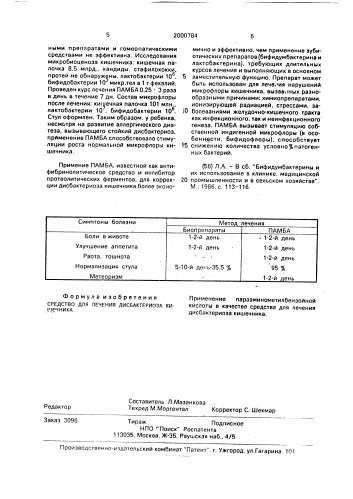 Средство для лечения дисбактериоза кишечника (патент 2000784)