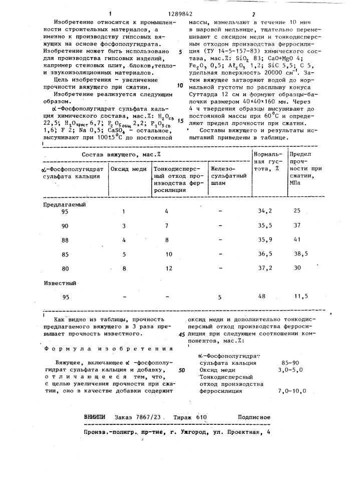 Вяжущее (патент 1289842)