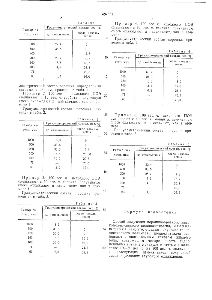 Способ получения порошкообразного высокомолекулярного полиоксиэтилена (патент 487667)