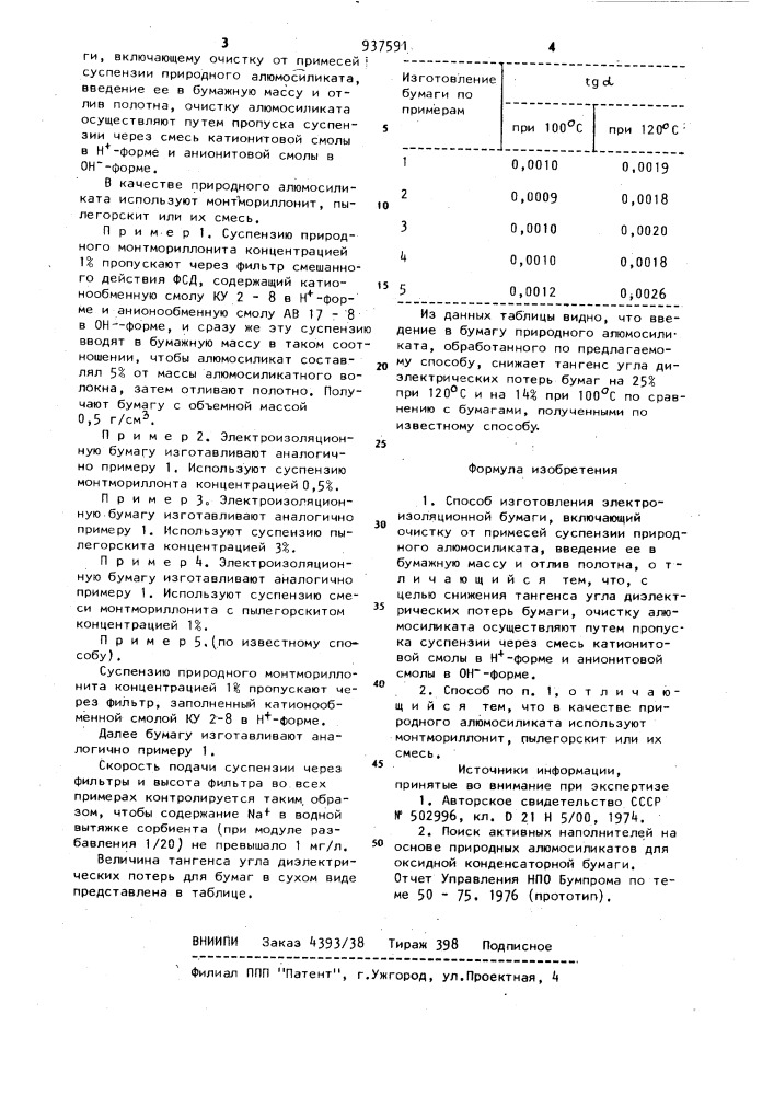 Способ изготовления электроизоляционной бумаги (патент 937591)