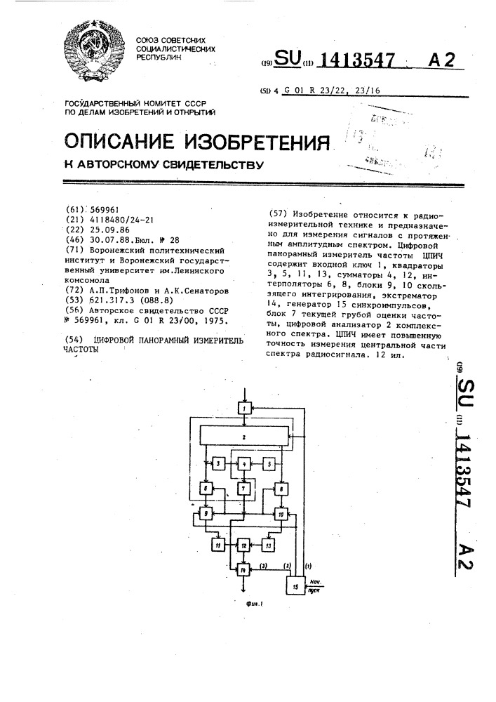 Цифровой панорамный измеритель частоты (патент 1413547)