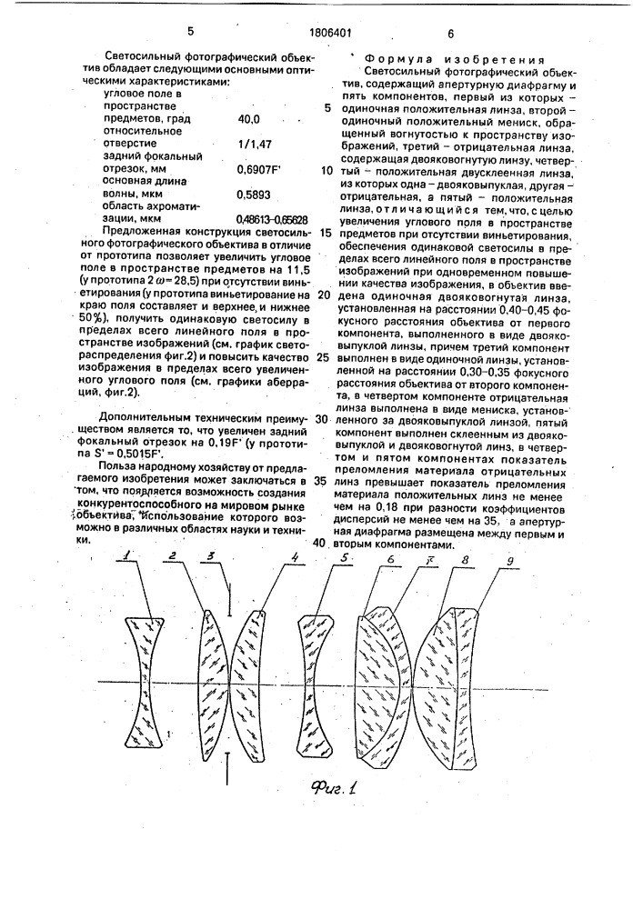 Светосильный фотографический объектив (патент 1806401)