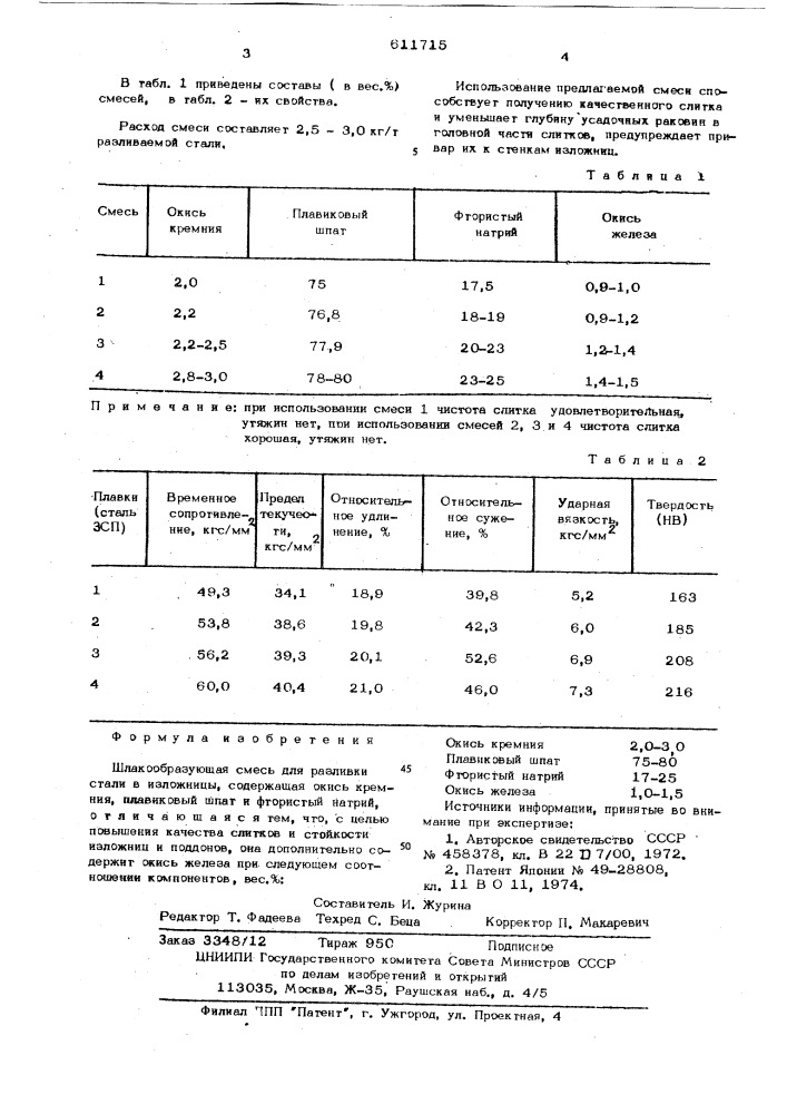 Шлакообразующая смесь (патент 611715)