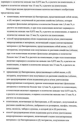 Микробицидная или микробиостатическая композиция, содержащая бактериоцин и экстракт растения семейства labiatae (патент 2395204)