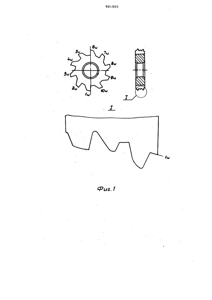 Фреза для нарезания цилиндрических колес с несимметричным поднутренным профилем зуба (патент 901005)