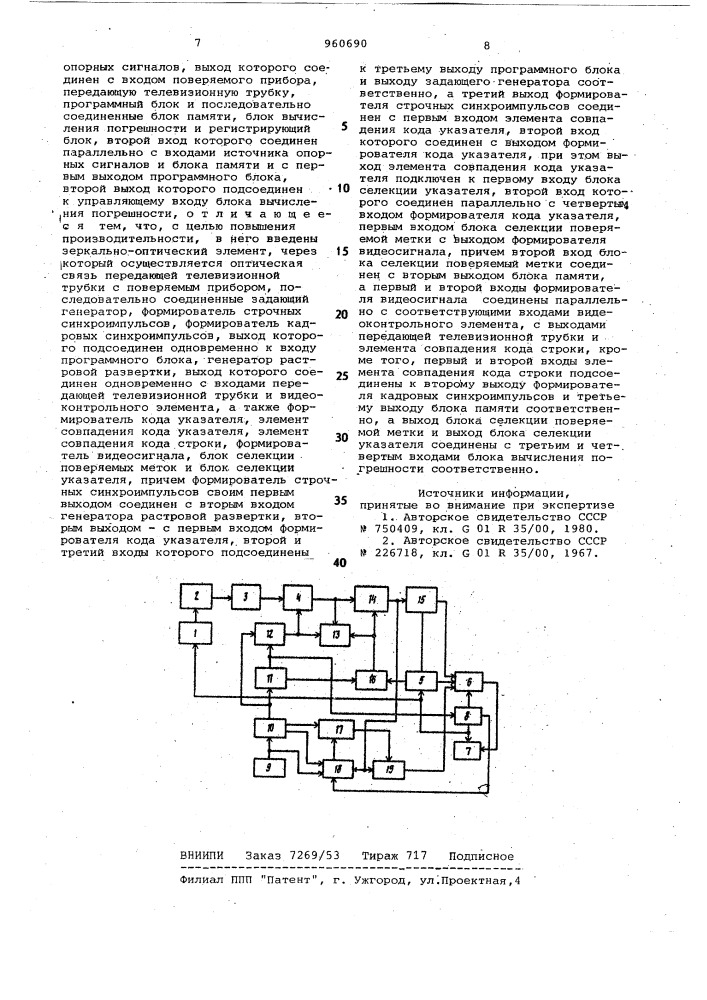 Устройство для поверки стрелочных приборов (патент 960690)