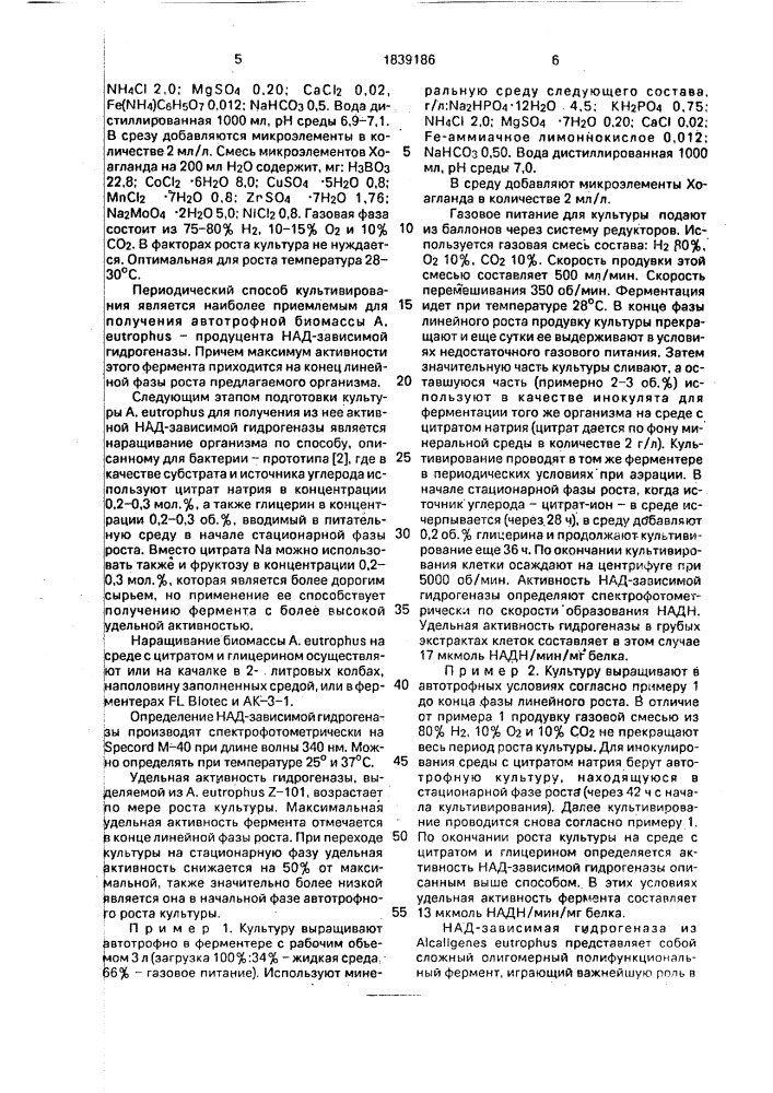 Штамм бактерий alcaligenes eutrophus - продуцент над- зависимой гидрогеназы (патент 1839186)