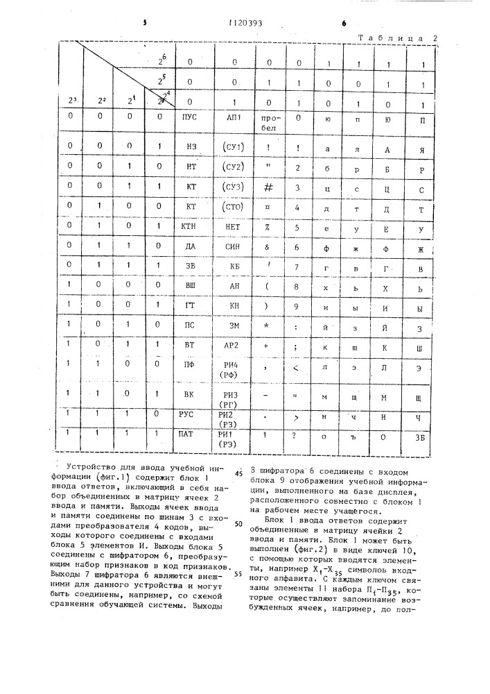 Устройство для ввода учебной информации (патент 1120393)