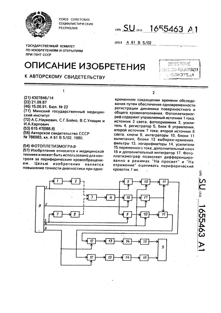 Принципиальная схема фотоплетизмографа