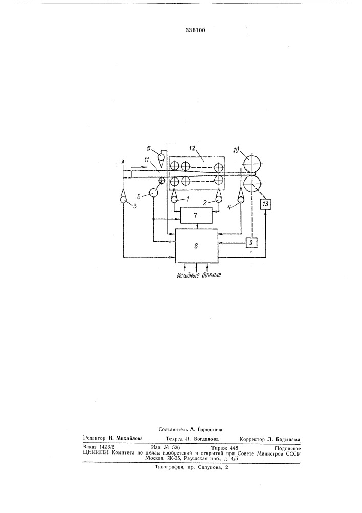 Устройство к прокатному стану для безотходной резки проката на заготовки летучими ножницами (патент 336100)