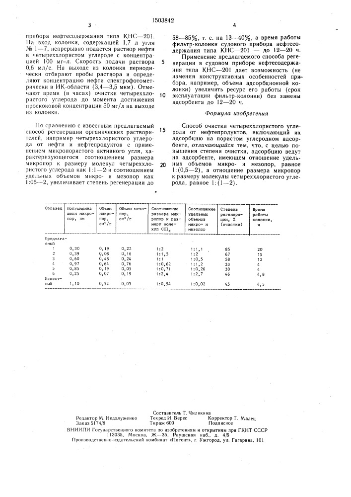 Способ очистки четыреххлористого углерода от нефтепродуктов (патент 1503842)